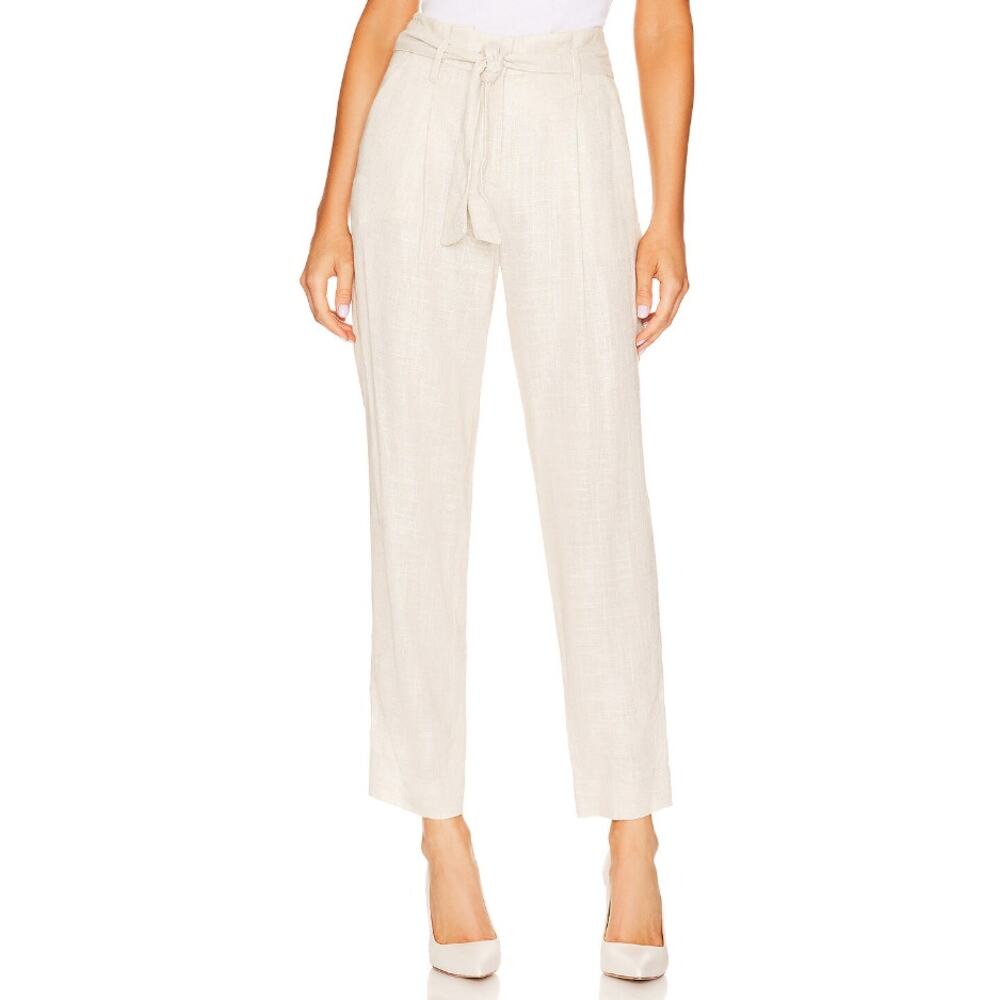 Veronica Beard Pants Zelly Linen Blend Paperbag Waist Ivory Old Money Corpcore